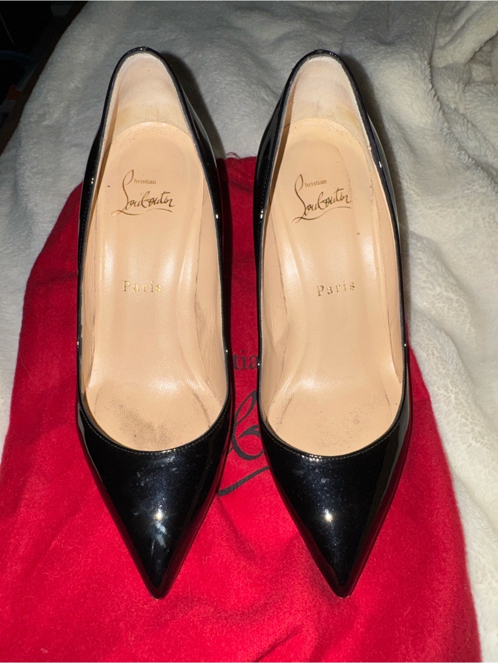 Christian Louboutin Black Patent Pointed-Toe Pumps